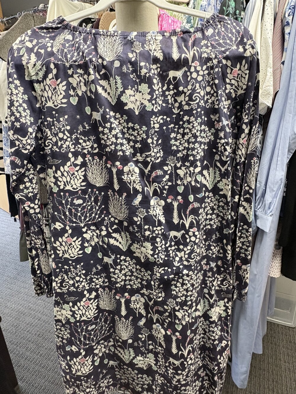 Floral Print Long-Sleeve Navy Dress